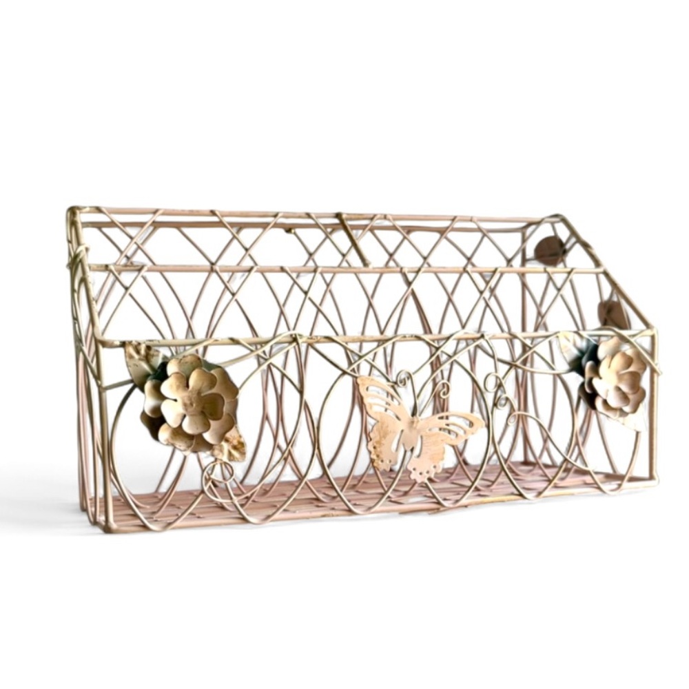 Pink Shabby Chic Metal Mail Organizer Basket
